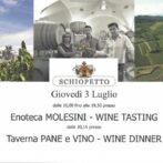 Menu for Wine, Shine & Dine 7/3/14 featuring Schiopetto at Taverna Pane e Vino!